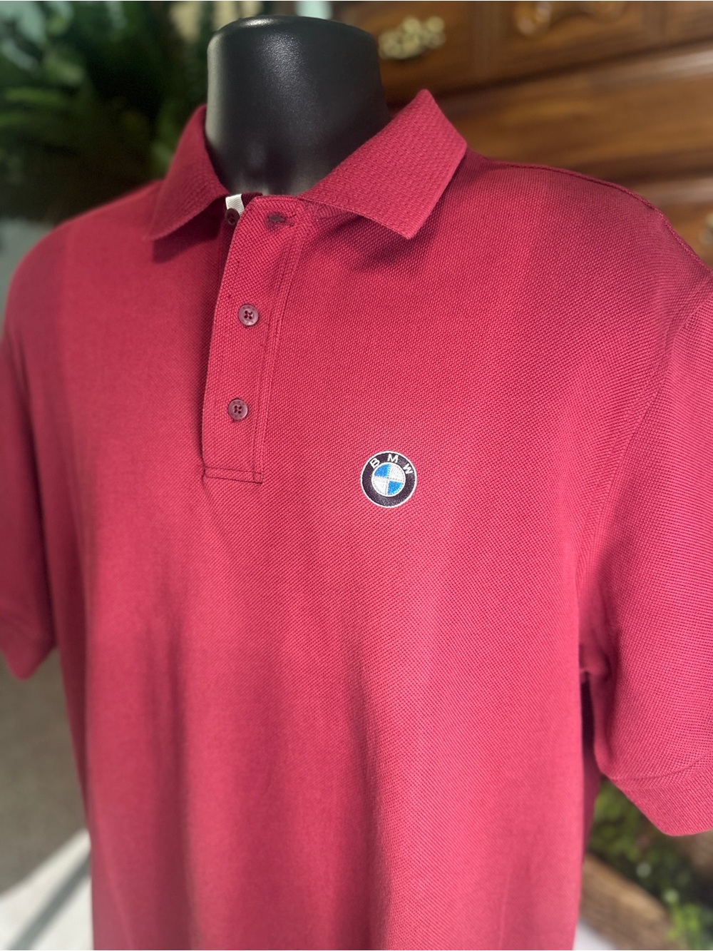 BMW Men's Wine Red Polo with Embroidered Roundel SIZE L